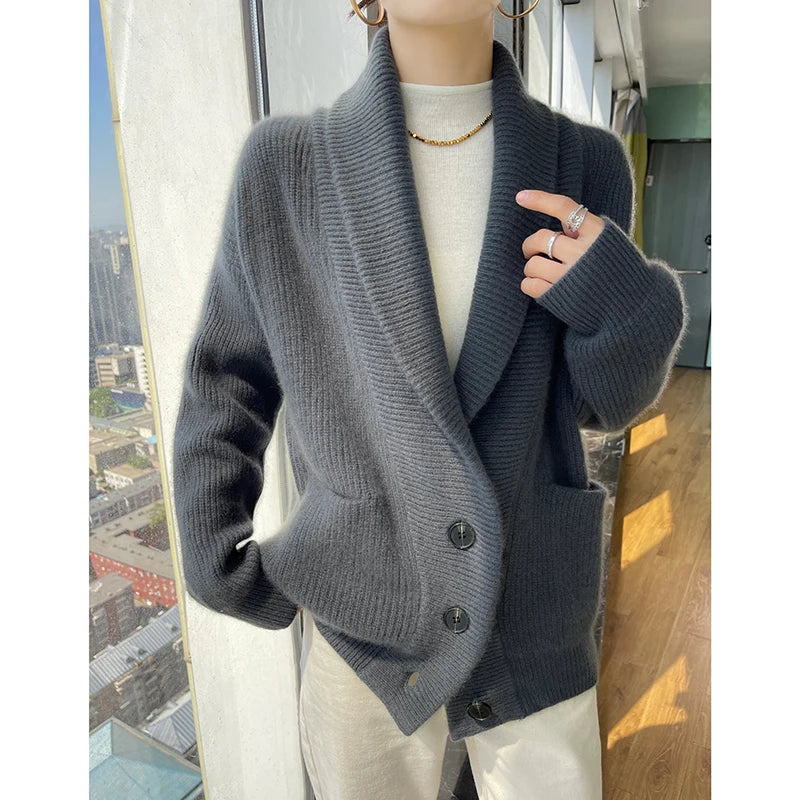 Women’s Oversized Knit Cardigan | Cozy Button Front Shawl Collar Sweater
