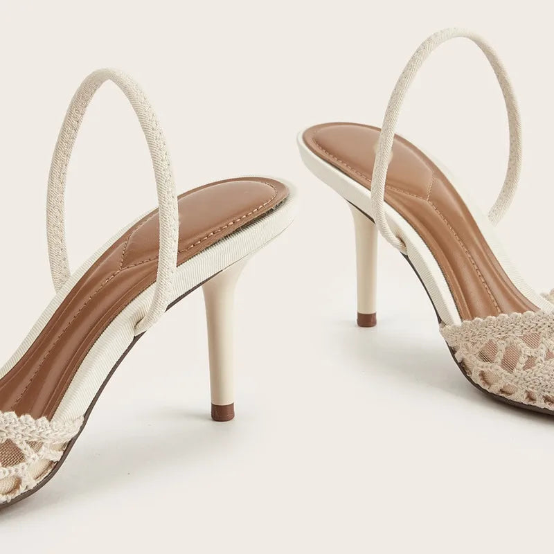 Women’s Crochet Slingback Heels – Elegant Pointed Toe Pumps for Party, Wedding & Summer Occasion Wear