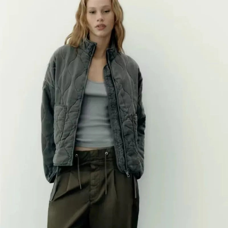 Women’s Quilted Puffer Jacket | Lightweight Cropped Zip-Up Coat
