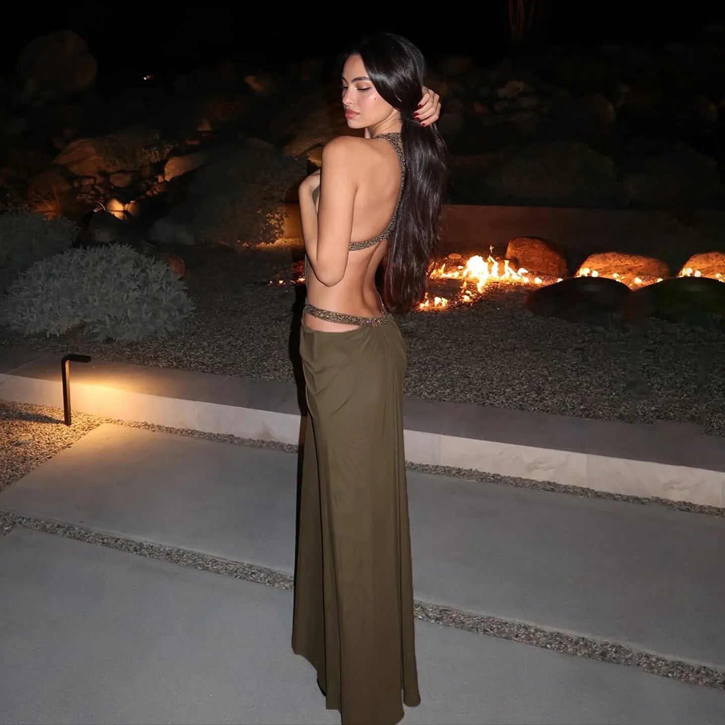 Women’s Cut Out Halter Maxi Dress | Elegant Backless Evening Gown for Resort & Vacation Wear
