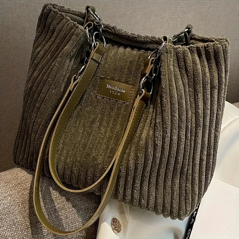 Corduroy Shoulder Bag for Women | Casual Slouchy Tote Handbag | Large Capacity Everyday Purse | Trendy Crossbody Bag