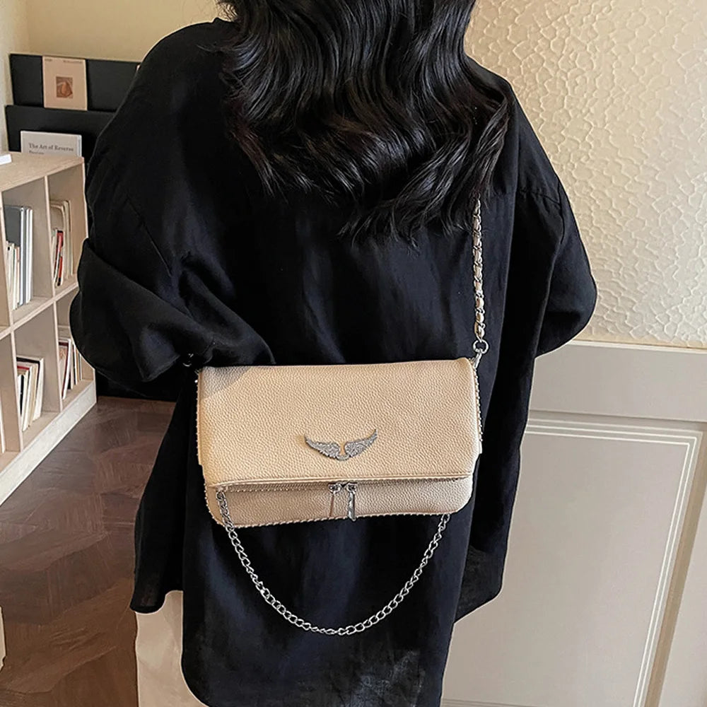 Brown Chain Crossbody Bag for Women | Elegant Flap Shoulder Purse | Mini Leather Messenger Handbag