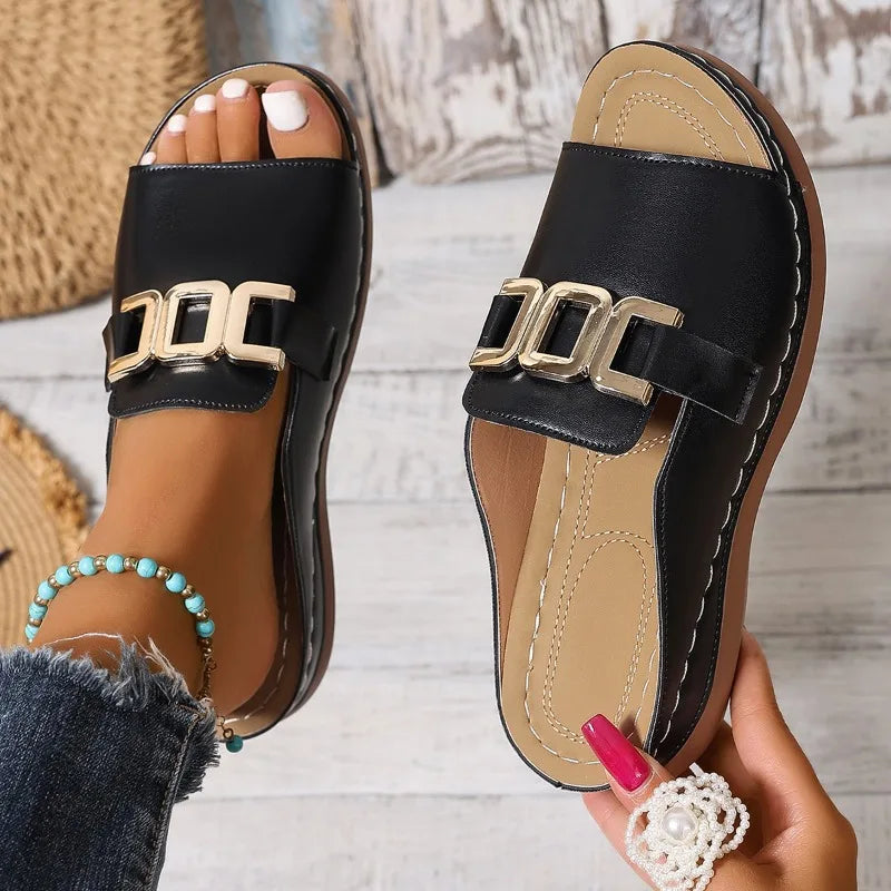 Women’s orthopaedic Comfort Slide Sandals – Casual Open Toe Flat Slippers for Everyday, Travel & Summer Wear