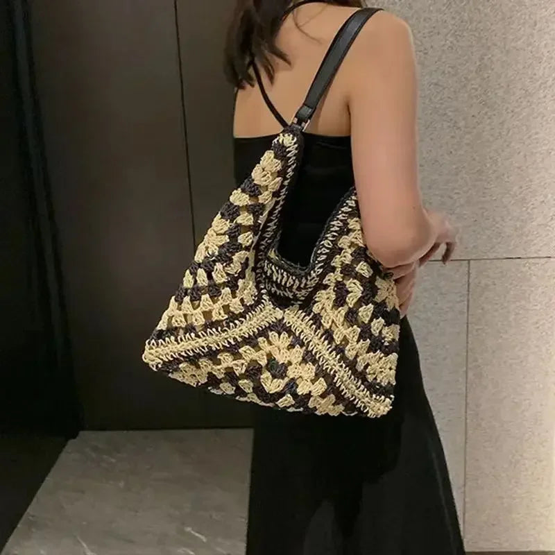 Boho Crochet Tote Bag for Women | Handmade Knit Shoulder Handbag | Large Capacity Casual Hobo Purse | Summer Beach Tote