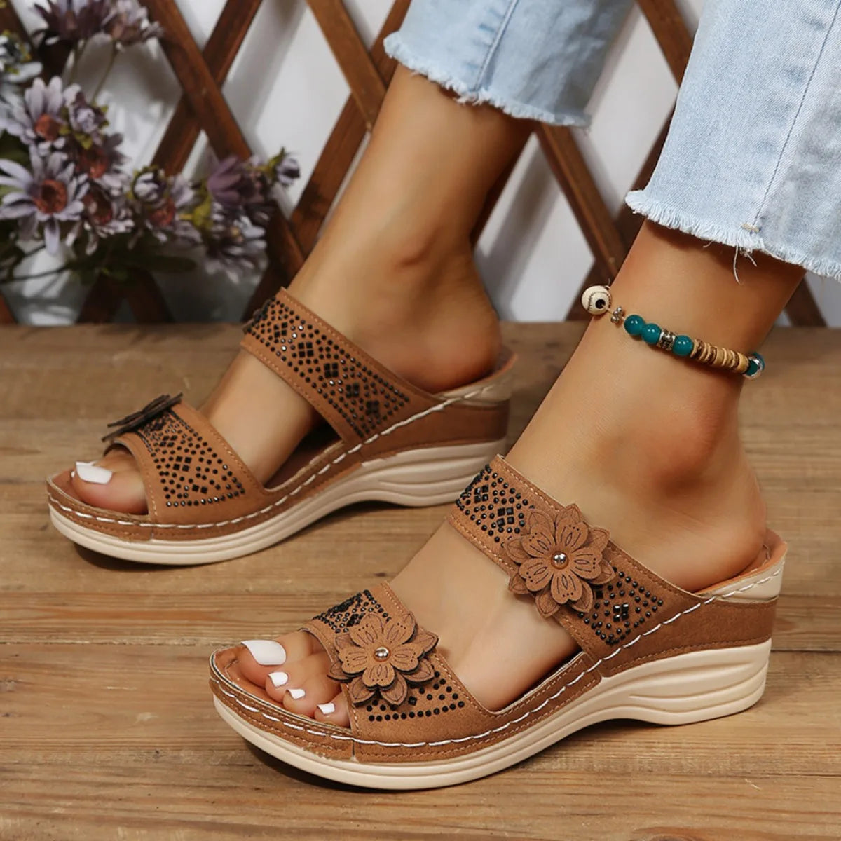 Women’s orthopaedic Floral Comfort Wedge Sandals – Casual Slip-On Platform Slippers for Everyday & Summer Wear