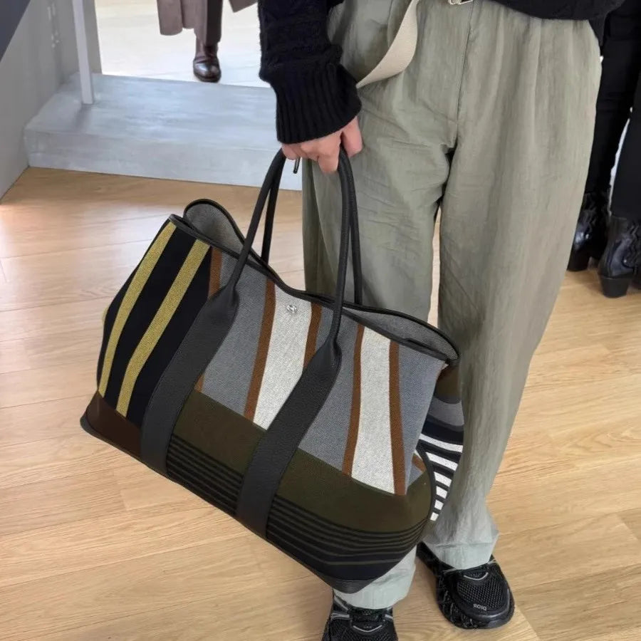 Designer Striped Tote Bag for Women | Large Capacity Shoulder Handbag | Fashion Travel Shopper Bag | Casual Everyday Tote Purse