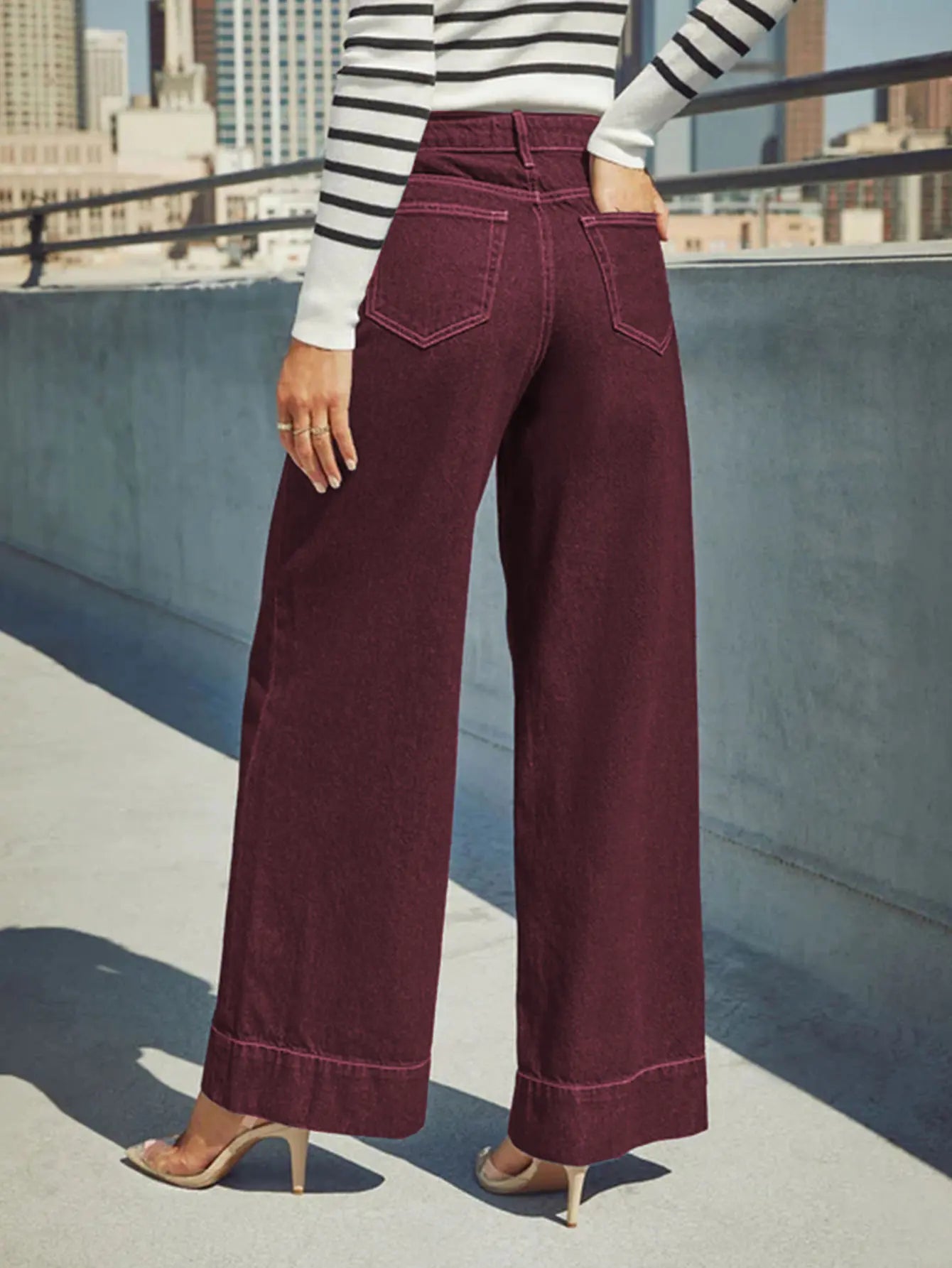 Women High Waist Wide Leg Denim Jeans Casual Straight Fit Palazzo Pants