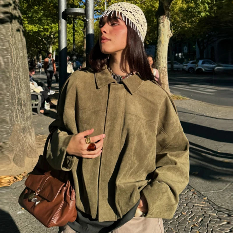 Women’s Oversized Suede Jacket | Vintage Minimalist Streetwear Coat