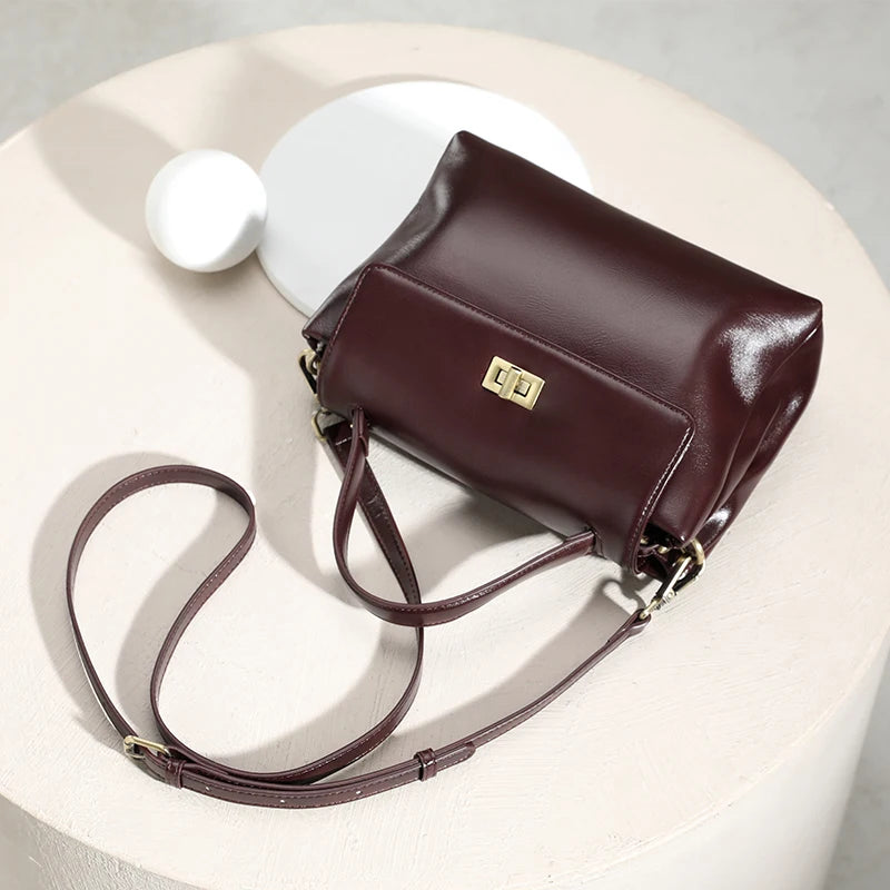 Vintage Leather Satchel Bag for Women | Elegant Top Handle Crossbody Handbag | Designer Shoulder Purse | Everyday Fashion Tote
