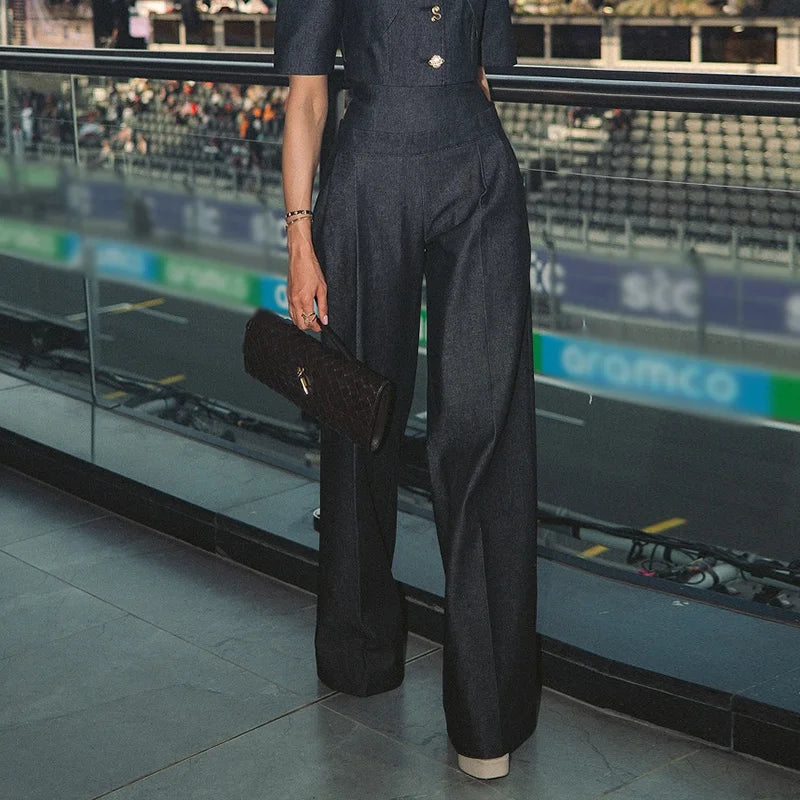 Women's Tailored Cropped Jacket & Wide Leg Trousers Co-Ord Set | Elegant Formal Two Piece Outfit