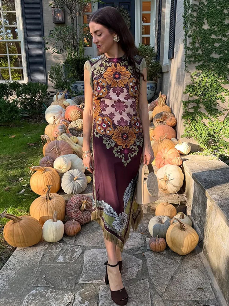 Women’s Vintage Floral Print Midi Dress | Elegant Short Sleeve Boho Maxi Dress for Fall, Vacations & Casual Wear