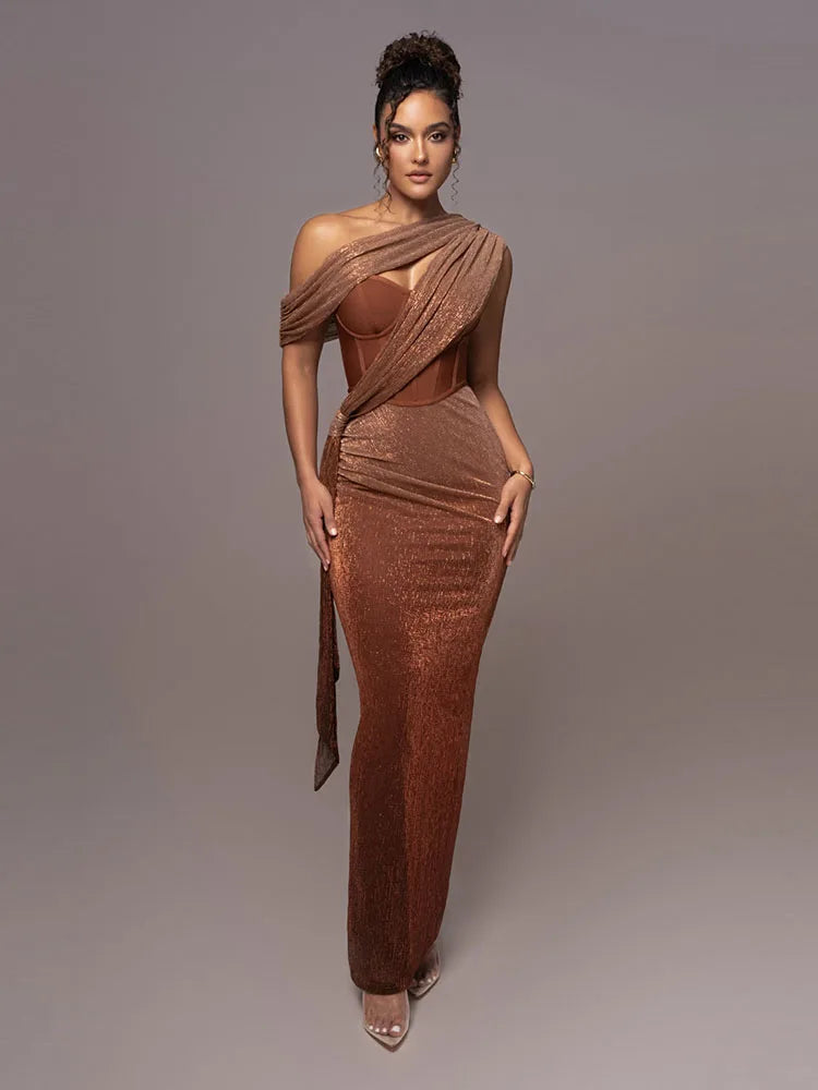 One Shoulder Bodycon Maxi Dress Women | Draped Cut Out Evening Dress