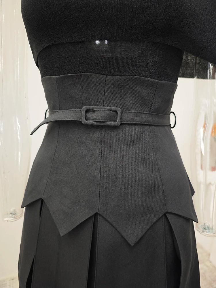 High Neck Midi Dress Women | Sleeveless Belted Elegant Dress