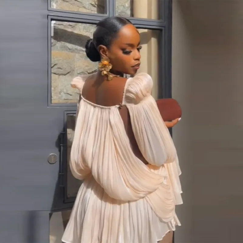 Women’s Pleated Mini Dress | Elegant Off Shoulder Statement Party & Cocktail Dress