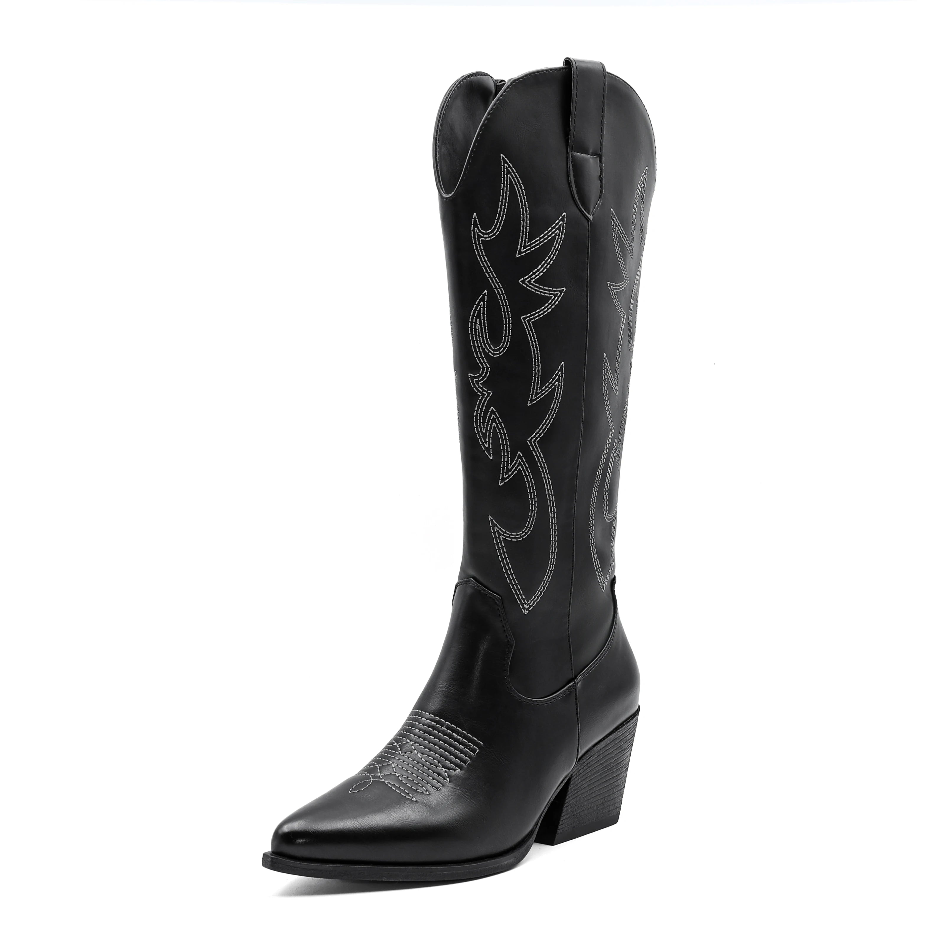 Women’s Denim Cowboy Boots – Embroidered Western Mid-Calf Boots for Casual, Festival & Streetwear Fashion