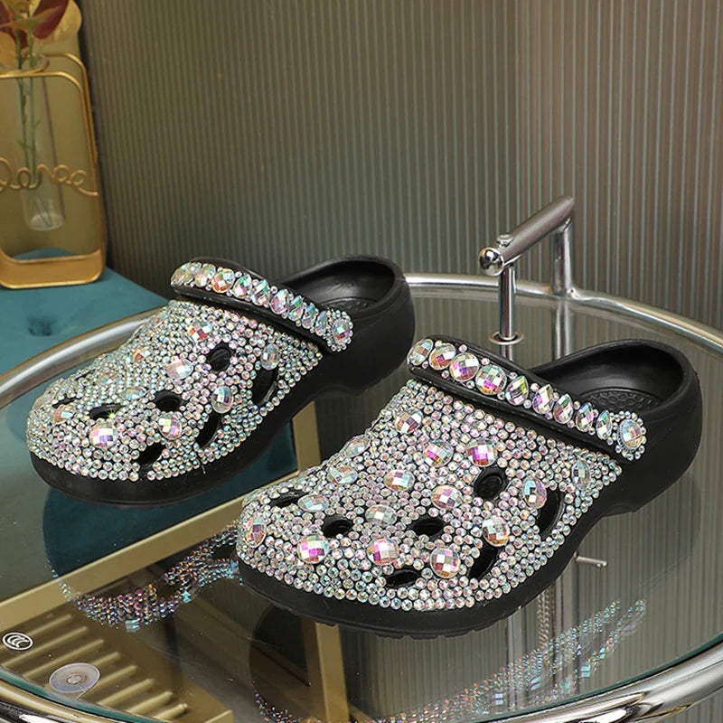 Women’s Rhinestone Platform Clogs – Sparkly Slip-On Garden Shoes for Casual, Travel, Beach & Everyday Comfort