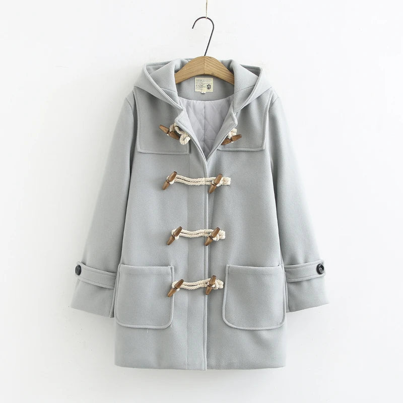 Women’s Duffle Coat | Classic Hooded Toggle Wool Blend Winter Jacket