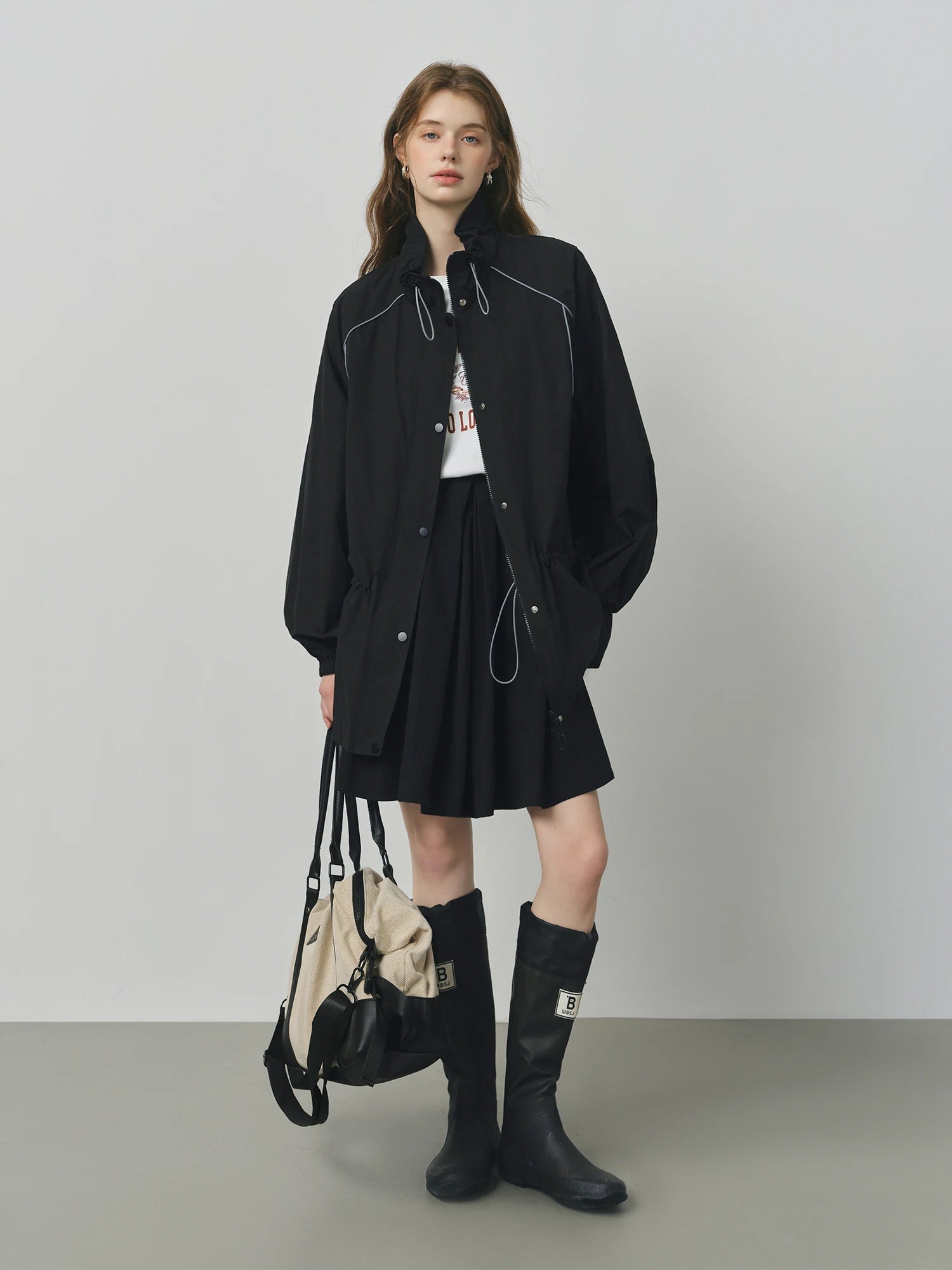 Women’s Oversized Black Utility Parka Jacket | Drawstring Windbreaker Coat Casual Streetwear Outerwear