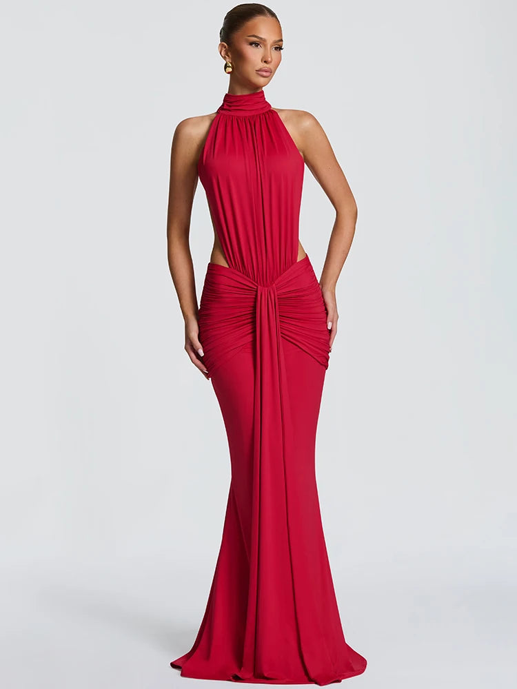 Halter Neck Bodycon Maxi Dress Women | Cut Out Ruched Elegant Evening Dress