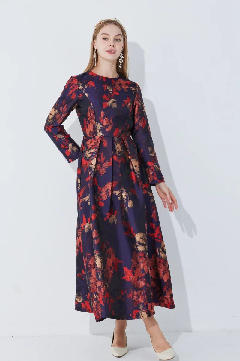 Floral A Line Midi Dress Women | Long Sleeve Elegant Party Occasion Dress