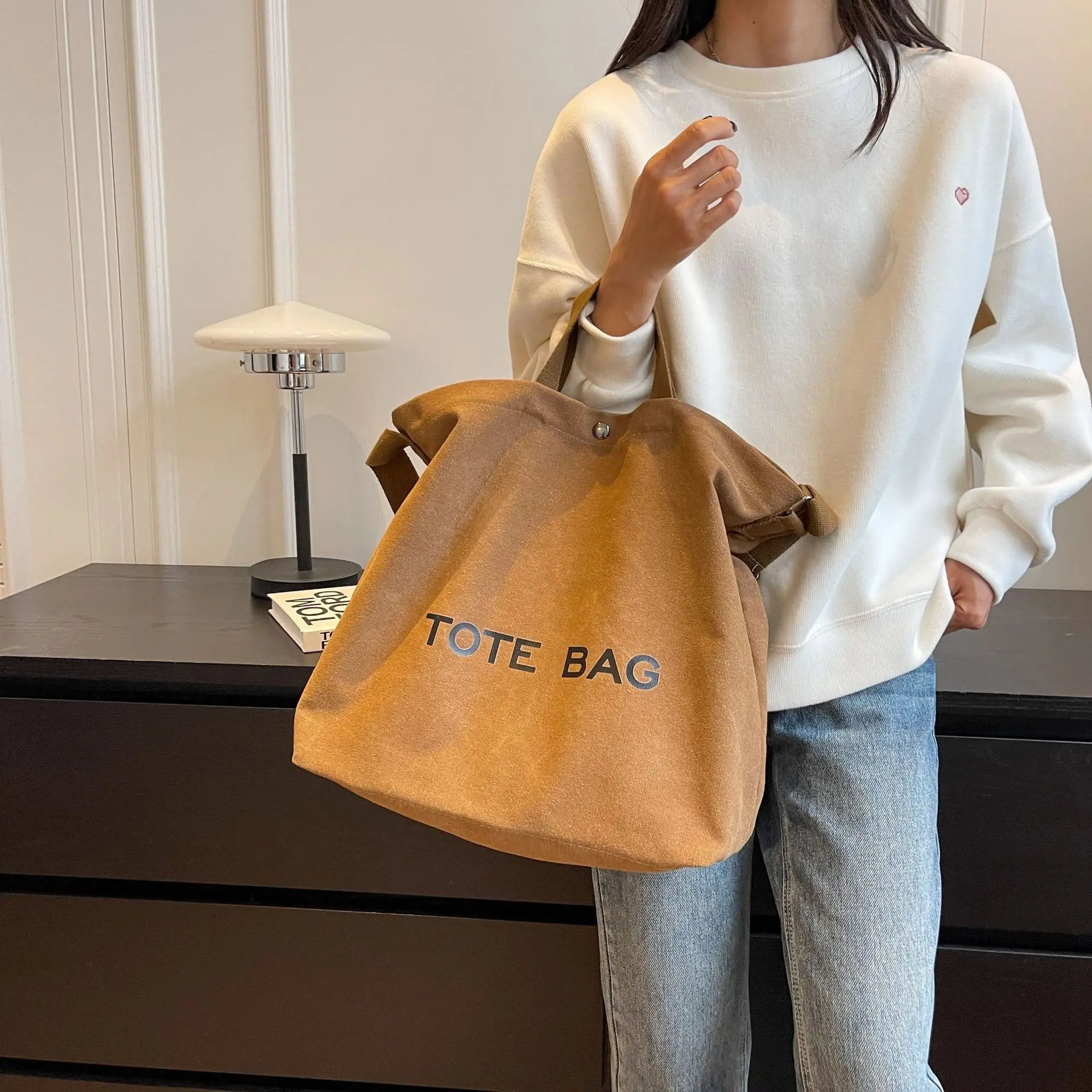 Canvas Tote Bag for Women | Casual Large Capacity Shoulder Handbag | Minimalist Everyday Shopper Tote | Travel Carry Bag