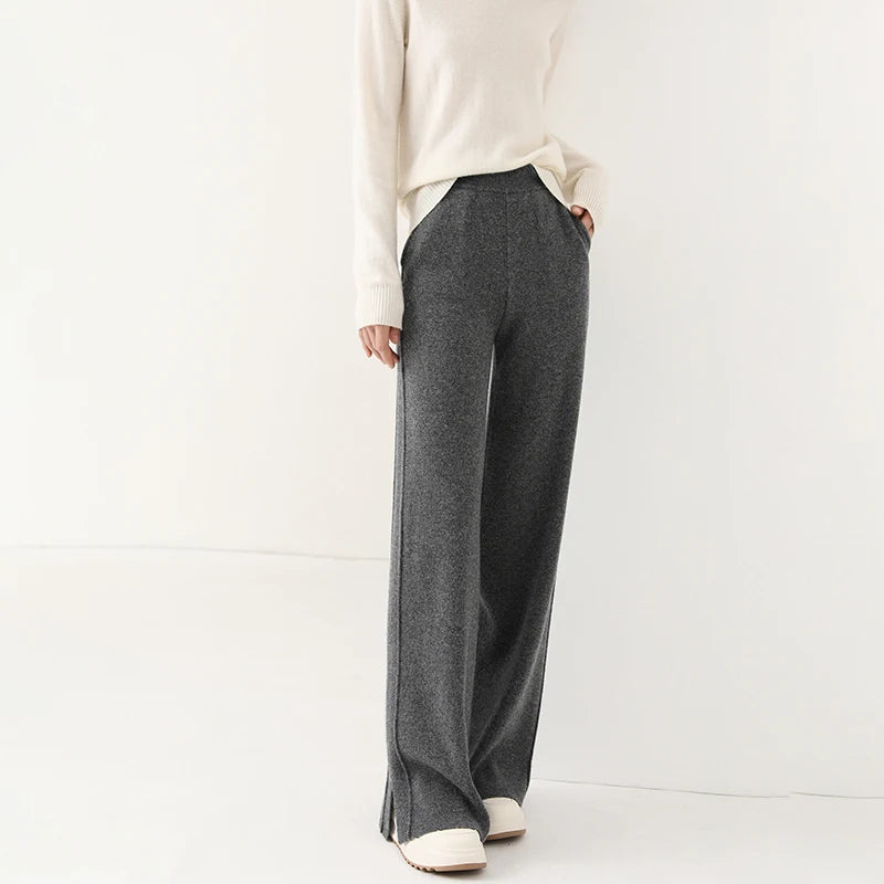 Women Straight Fit Knit Lounge Pants High Waist Minimalist Casual Trousers