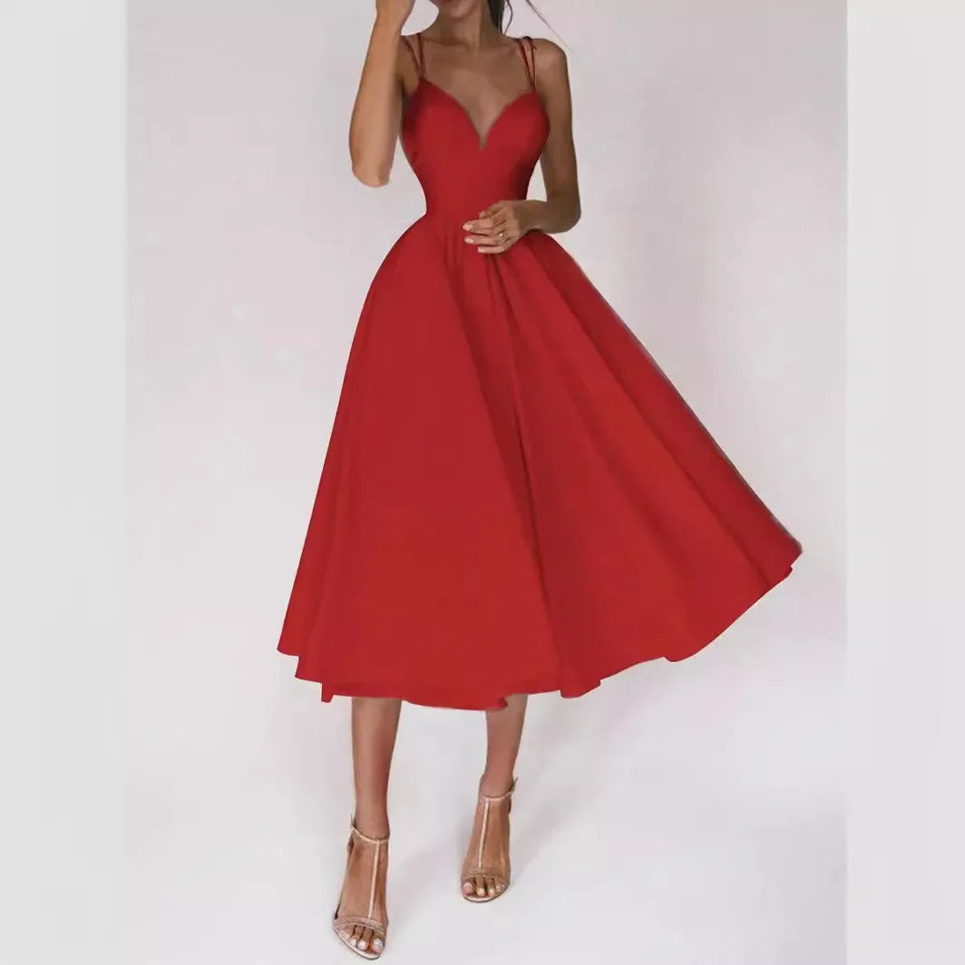 A Line Midi Dress Women | Spaghetti Strap Sweetheart Party Dress
