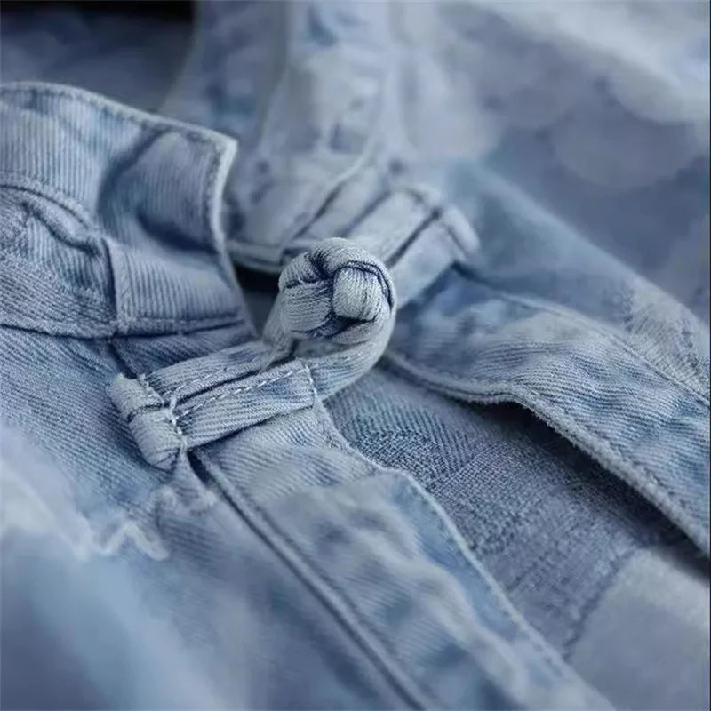 Women’s Vintage Blue Mandarin Collar Denim Vest | Sleeveless Embroidered A-Line Tunic Top for Casual, Boho & Everyday Wear