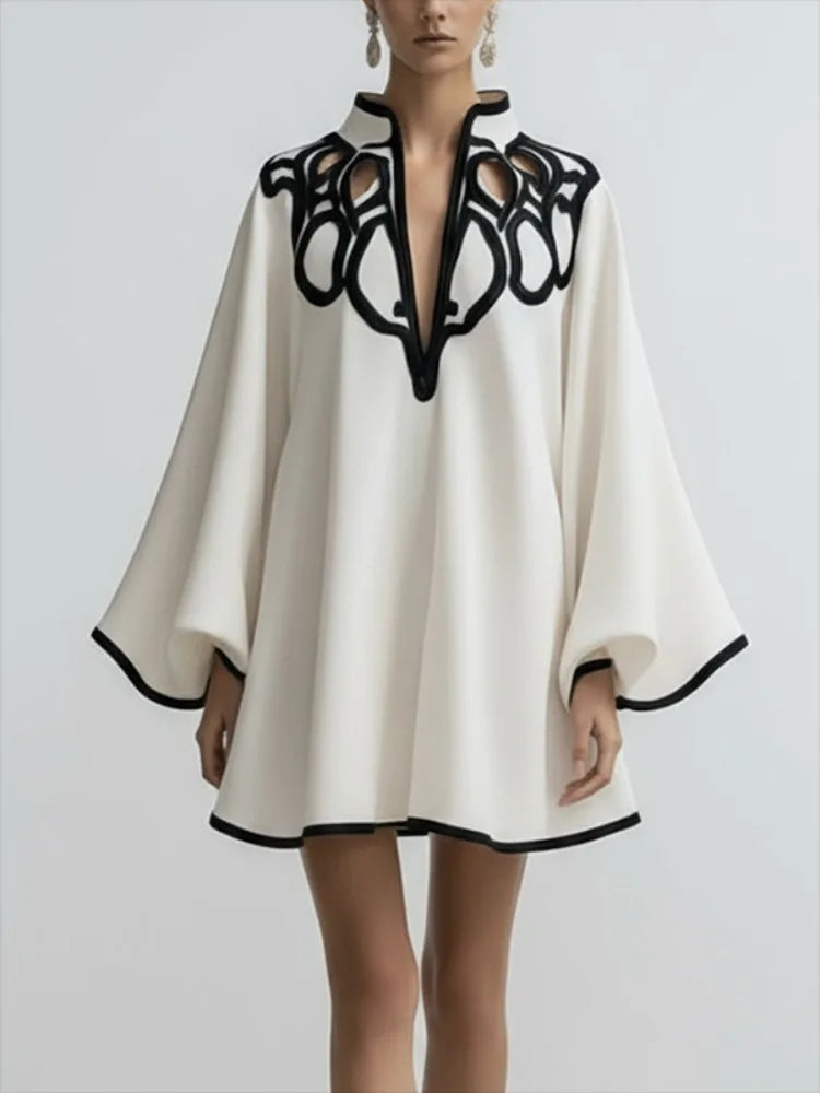 Kaftan Mini Dress Women | Long Sleeve Loose Fit Elegant Party Dress