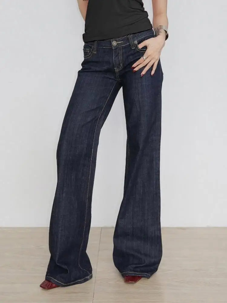Women High Waist Flared Wide Leg Jeans Vintage Stretch Denim Pants