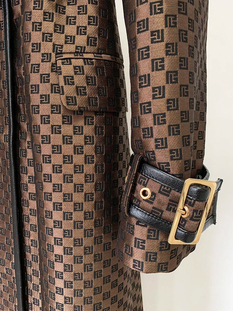 Women’s Luxury Patterned Trench Coat | Elegant Belted Long Overcoat