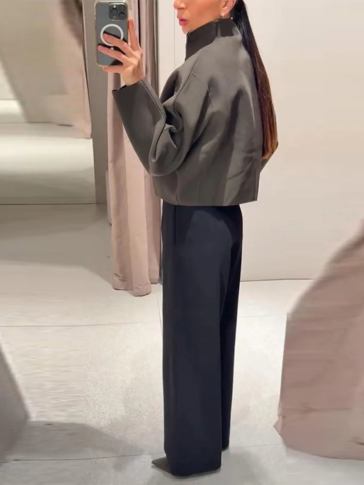 Women’s Cropped Oversized Jacket | Minimalist Zip-Up Bomber Coat