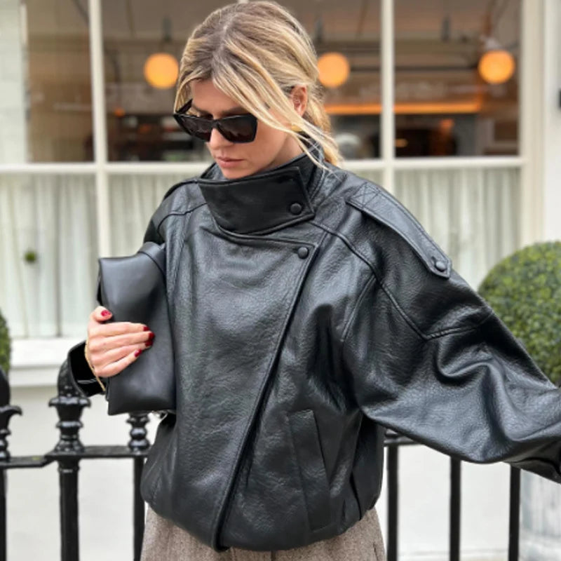 Faux Leather Moto Jacket | Oversized Biker Jacket
