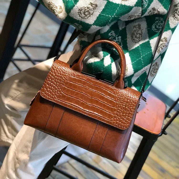 Designer Croc Texture Handbag for Women | Elegant Top Handle Shoulder Bag | Fashion Office Tote Purse | Luxury Crossbody Handbag