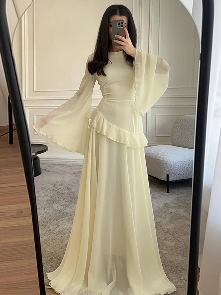 Long Sleeve Maxi Dress Women | Ruffle A Line Elegant Evening Dress