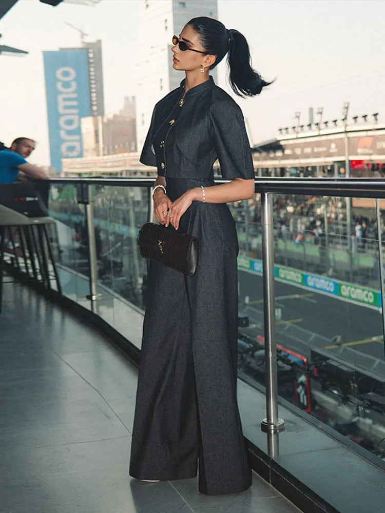 Women's Tailored Cropped Jacket & Wide Leg Trousers Co-Ord Set | Elegant Formal Two Piece Outfit