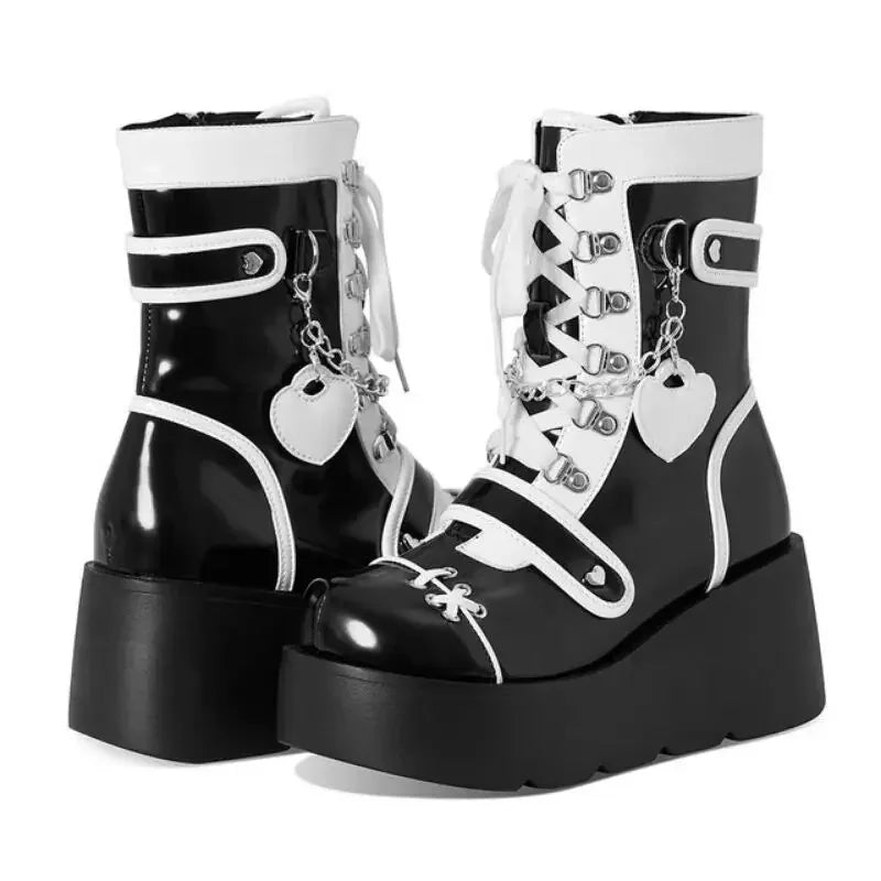 Women’s Kawaii Platform Boots – Chunky Lace-Up Ankle Boots for Harajuku, Cosplay & Y2K Fashion
