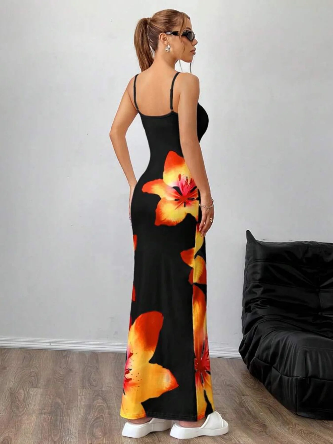 Black Floral Maxi Dress Women | Bodycon Spaghetti Strap Summer Slip Dress