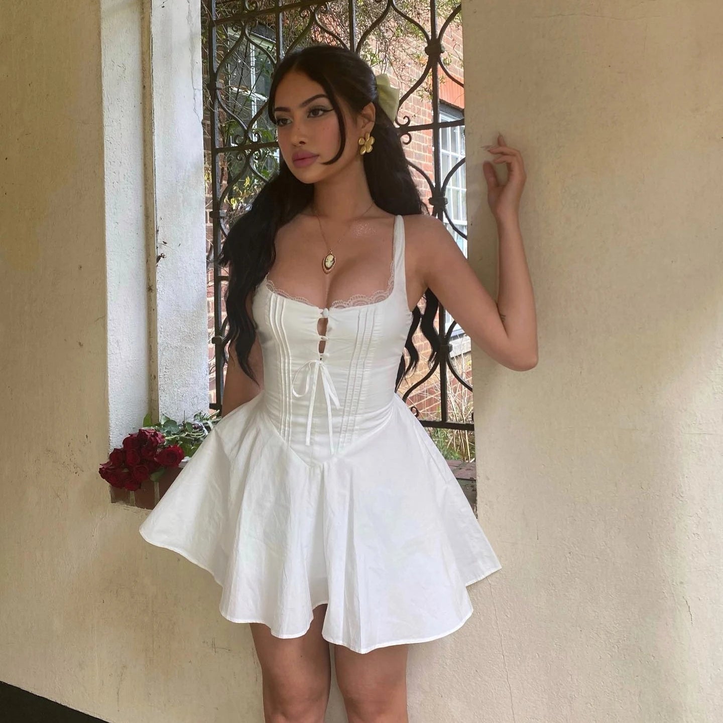 Women’s Corset Mini Dress | Cottagecore Lace Trim Sundress for Vacation & Summer Parties