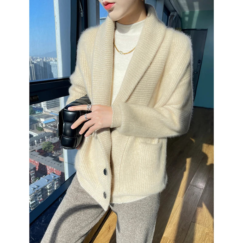 Women’s Oversized Knit Cardigan | Cozy Button Front Shawl Collar Sweater