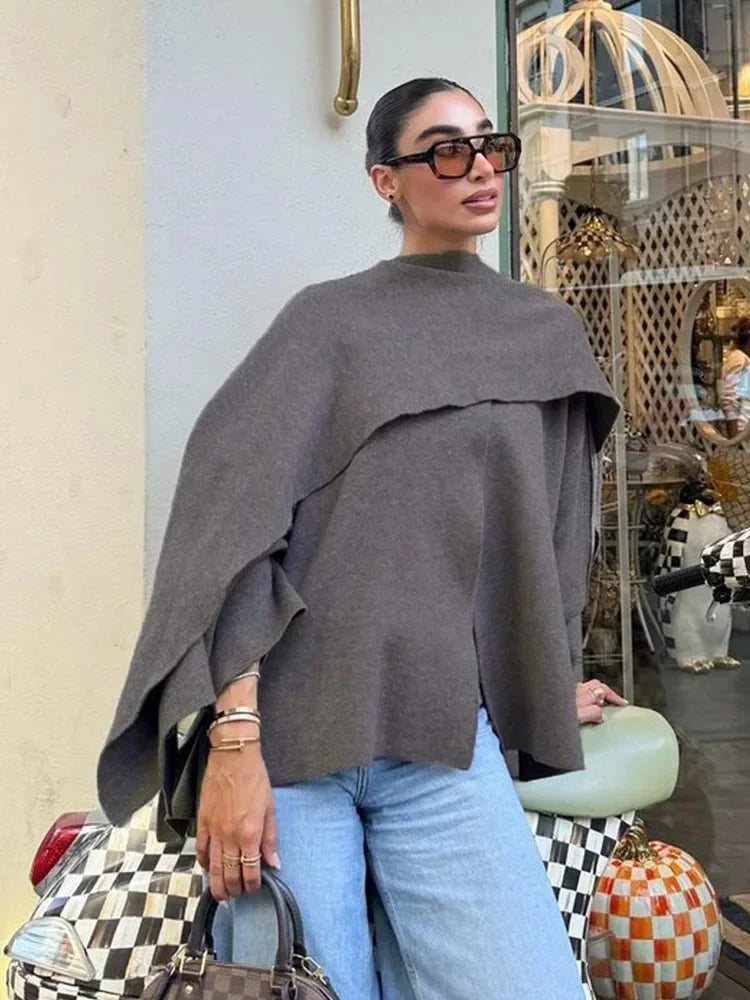 Women’s Oversized Cape Coat | Elegant High Neck Poncho Jacket