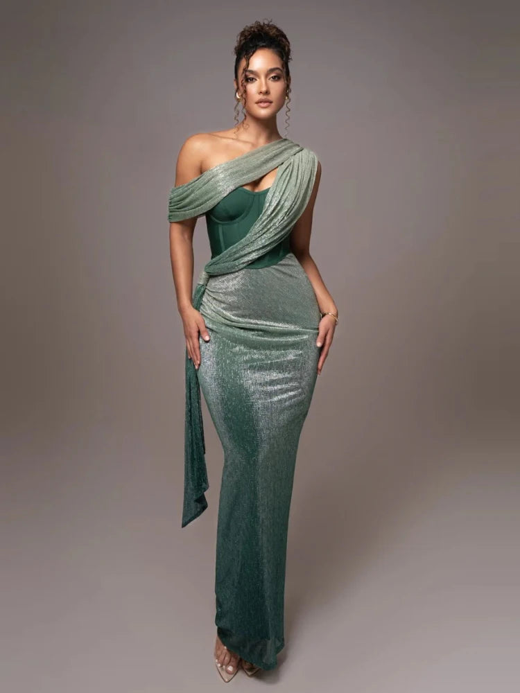 One Shoulder Bodycon Maxi Dress Women | Draped Cut Out Evening Dress