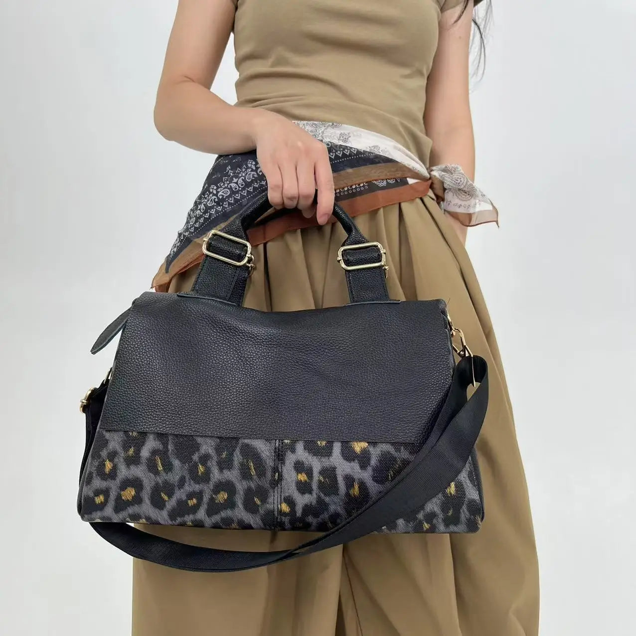 Leopard Print Shoulder Bag for Women | Designer Top Handle Handbag | Large Capacity Fashion Tote | Trendy Everyday Purse