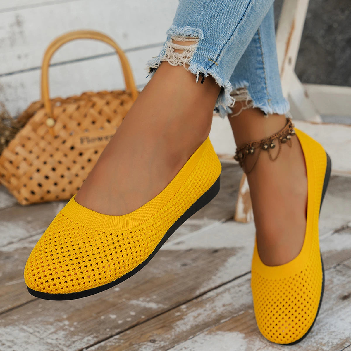 Women’s orthopaedic Breathable Knit Ballet Flats – Lightweight Slip-On Walking Shoes for Casual, Travel & Everyday Wear