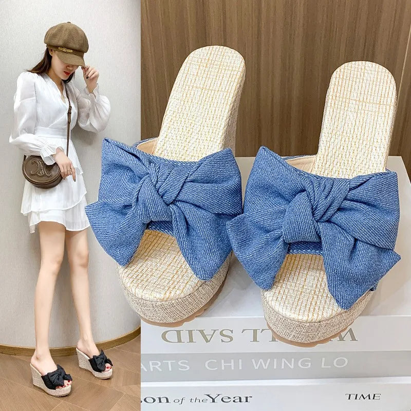 Women’s Bow Wedge Slide Sandals – Stylish Platform Slippers for Casual, Beach & Summer Wear