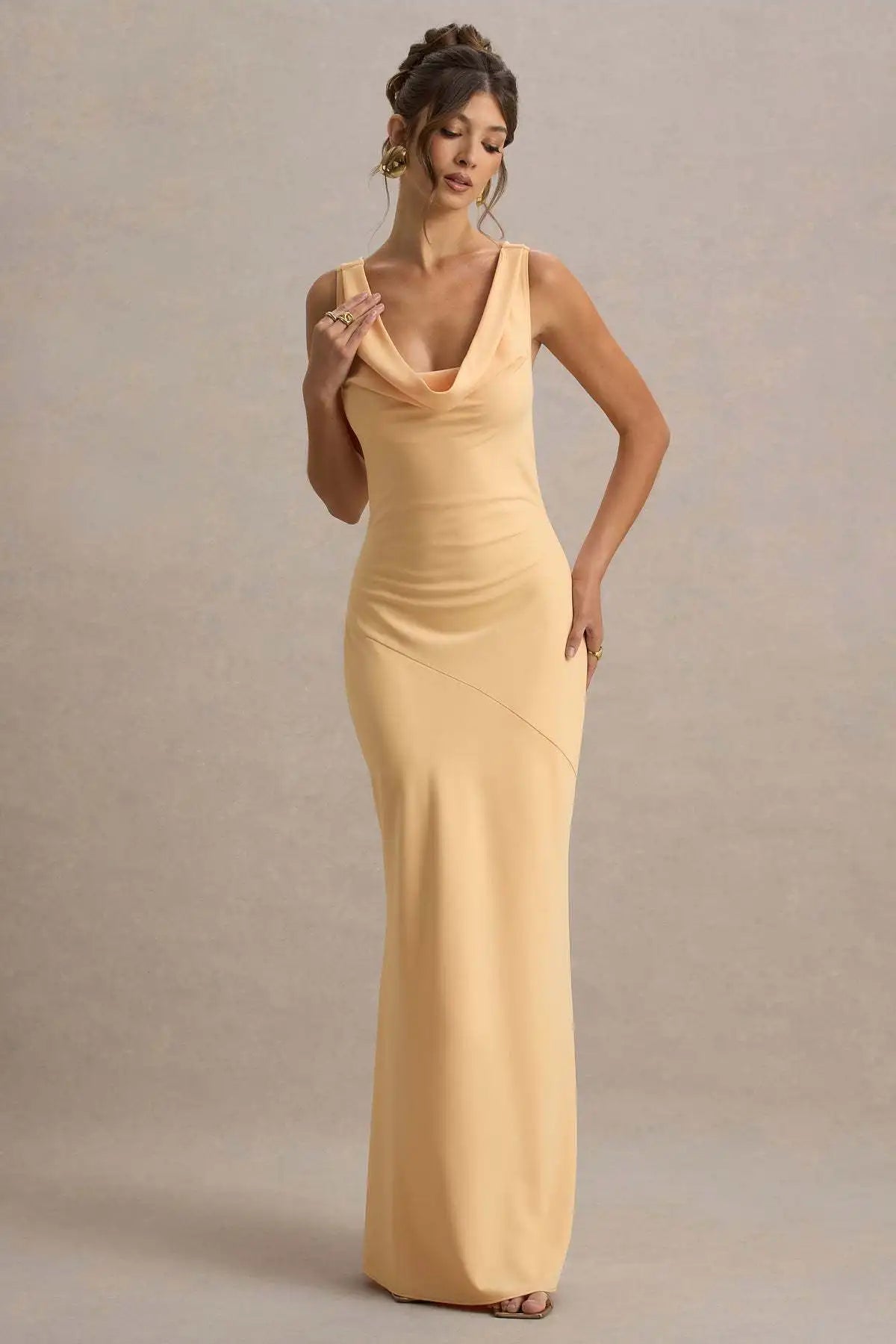 Satin Maxi Dress Women | Elegant Cowl Neck Formal Evening Dress