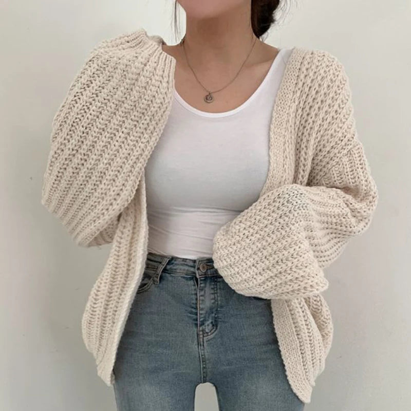 Women’s Oversized Chunky Knit Cardigan | Cozy Grey Open Front Slouchy Sweater