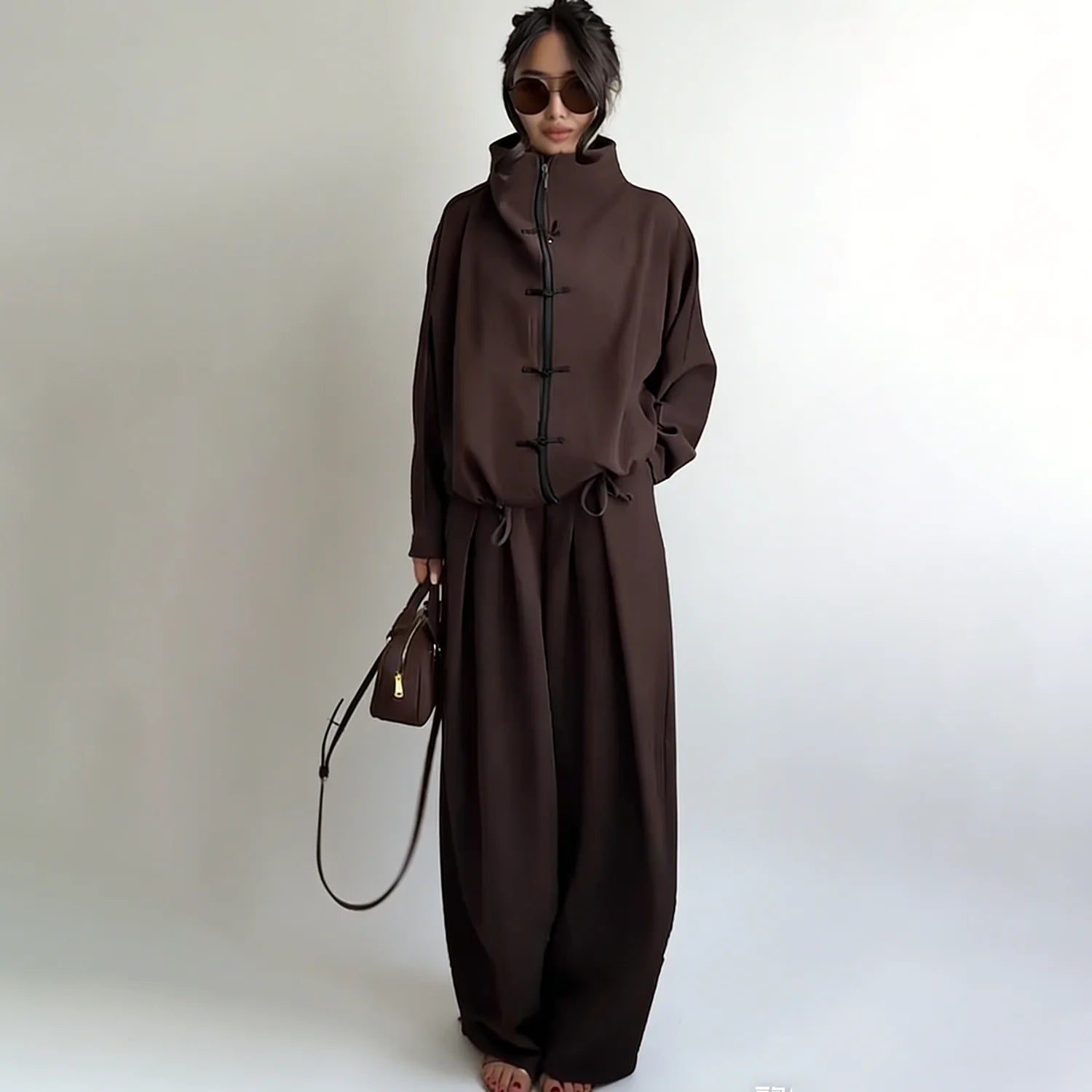 Women's Oversized High Neck Top & Wide Leg Trousers Co-Ord Set | Minimalist Relaxed Two Piece Outfit