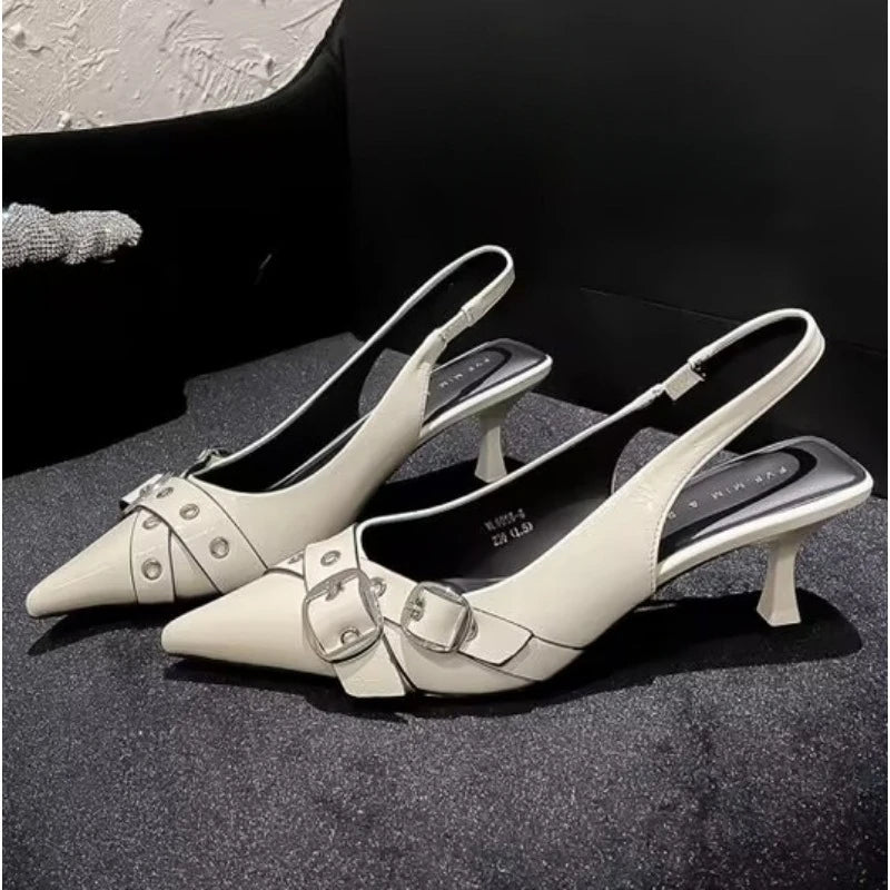 Women’s Slingback Kitten Heel Pumps – Pointed Toe Buckle Detail Elegant Shoes for Office, Party & Formal Wear