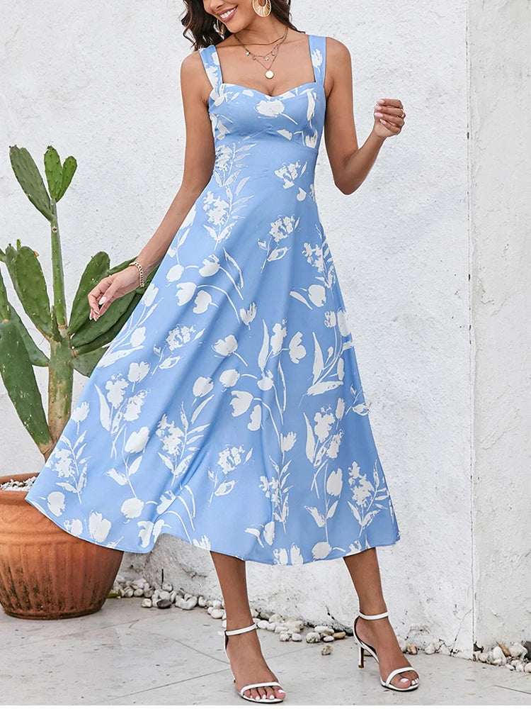 Floral Midi Dress Women | Summer A-Line Sundress
